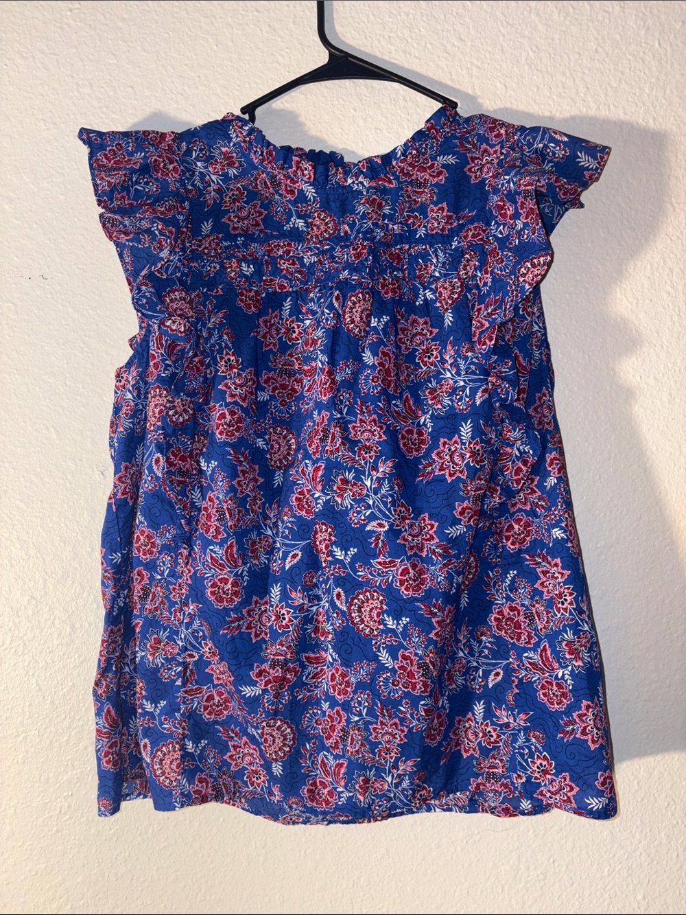 LOFT Royal Blue Floral Top with Pink Accents